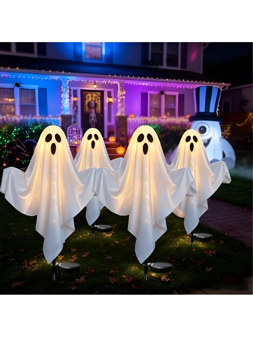 4 Pack Ghost Pathway Light Halloween Stake Solar Lights